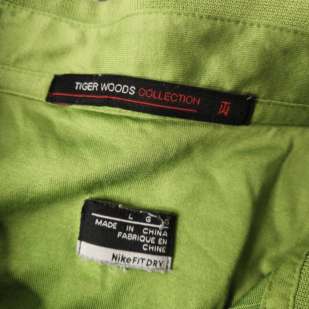 Tiger Woods Collection Nike Dri-Fit  Short Sleeve Polo‎ Men L Green Stripe